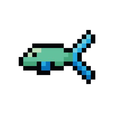Sevimli 8 bit neo nane balık vektör illüstrasyon. Piksel deniz yaşamı klip siresim. 