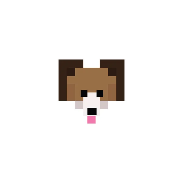 Cute 8 bit beagle cachorro cão rosto vetor ilustração. Clipart de animal de estimação Pixel . — Vetor de Stock