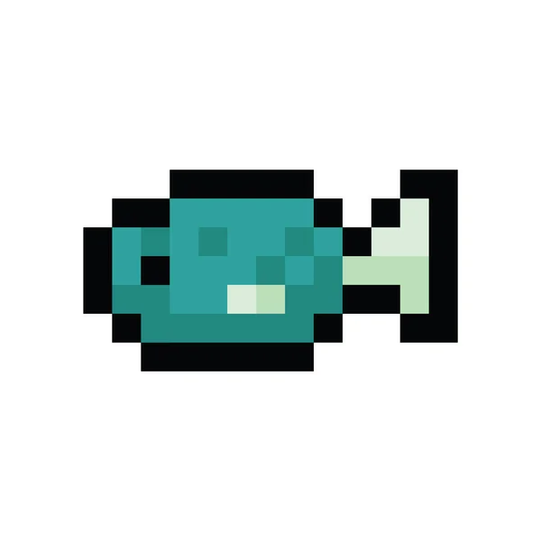 Schattig 8 bit Neo mint groene vis vector illustratie. Pixel zee leven clip art. — Stockvector