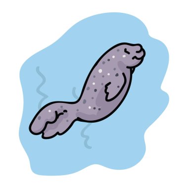 Denizde sevimli yüzme mührü. Arktik deniz hayvanı küçük resim. 