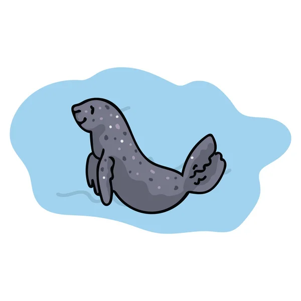 Linda foca sola nadando en el océano. Clipart de vida de mamíferos marinos . — Vector de stock