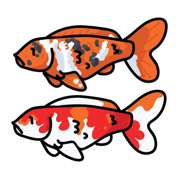 Roztomilá dekorativní ilustrace na Koi Fish. Životní kliparty z oranžového jezírka. — Stockový vektor