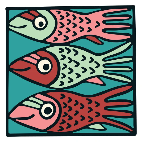 Lindo tres peces rosa azulejo clipart. Ilustración colorida decorativa vector de vida marina — Vector de stock