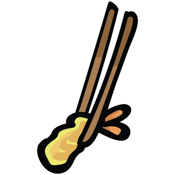 Tempura mignon avec des baguettes. Collation japonaise dessinée à la main clipart alimentaire . — Image vectorielle