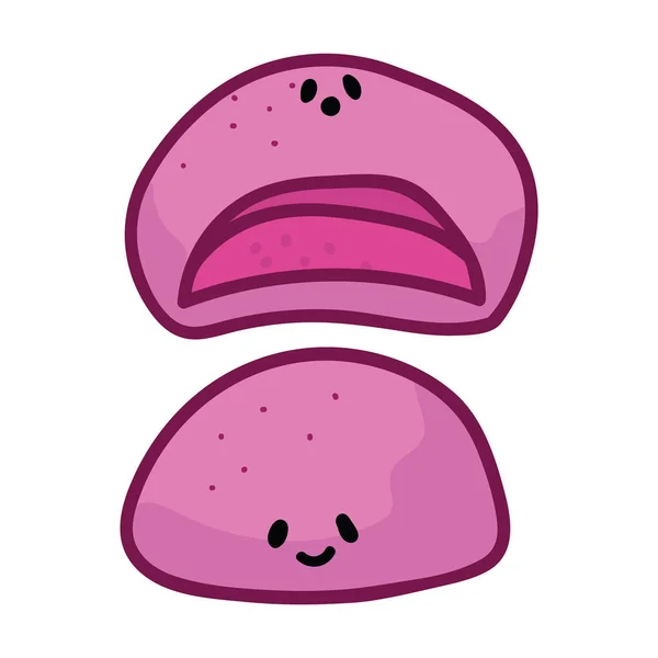 Kawaii Sakura Mochi wektor z twarzą. Truskawka Daifuku Japońska przekąska clipart. — Wektor stockowy