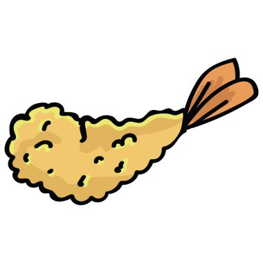 Sevimli karides tempura illüstrasyon. El Çizilmiş derin kızarmış karides Japon gıda. 