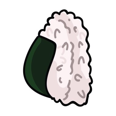 Sevimli Japon onigiri snack illüstrasyon. El çizilmiş nori yosun clipart. 