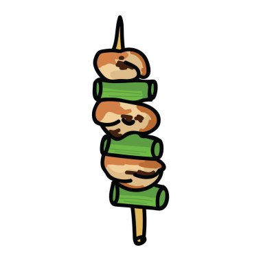 Sevimli yakitori şiş illüstrasyon. El çizilmiş Japon çerez gıda clipart. 