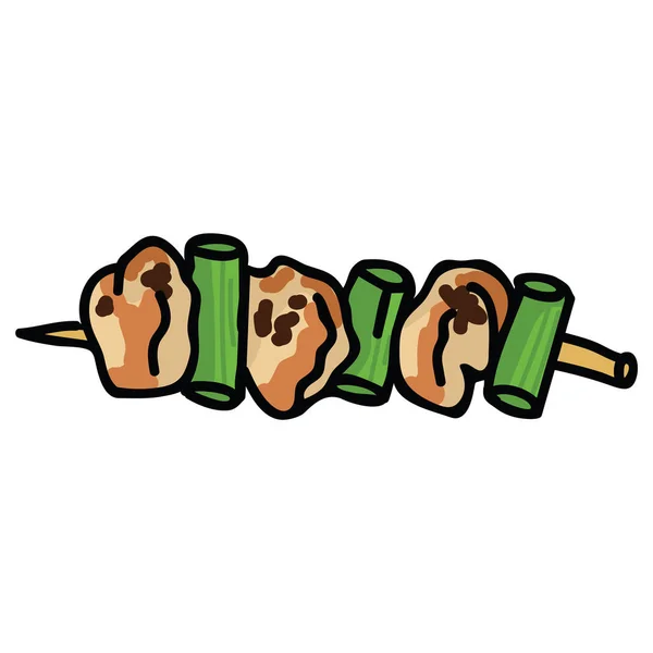Симпатичні Якіторі на паличці кліпарт. Рука намальована Азіатська курка шпажці японський обід ілюстрація. — стоковий вектор