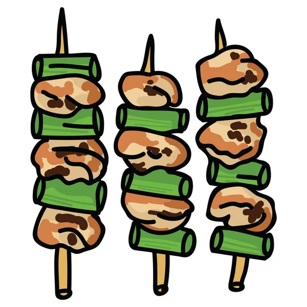 Conjunto bonito de yakitori frango espetos ilustração. Clipart de comida de lanche japonês desenhado à mão . —  Vetores de Stock