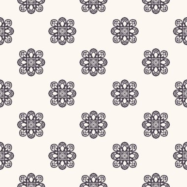 Dikişsiz desen el çizilmiş süs motifi arka plan. Geometrik çiçek stilize allover baskı. Vektör çizgi sanat swatch