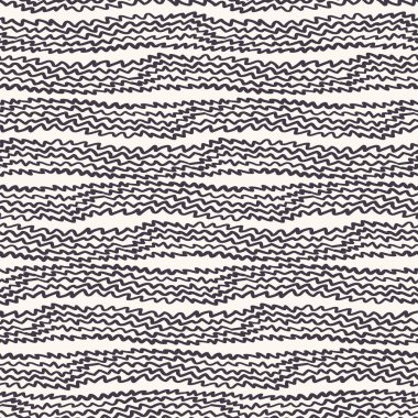Dikişsiz desen el çizilmiş süs çizgili zig zag çizgiler arka plan. Düzensiz dalgalı allover baskı. Vektör çizgi sanat swatch