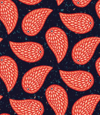 Kusursuz desenli çiçek yapraklı şal desenli İran motifi. Arabesk boteh foulard tekstili. Klasik damaske ev dekoru. Geleneksel ogee motifi. Boho 'lu Hintli etnik gruplar her yere dağıldı. Vektör örneği