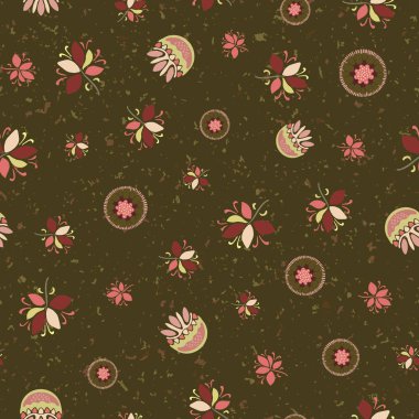 Kusursuz desenli çiçekli etnik çiçek motifli Pers tarzı. El yapımı halk sanatı çiçeği tekstili. Ditsy ev dekorunu terk ediyor. Geleneksel küçük yaz motifi. Son moda boho folklorik alaşım baskısı. Vektör örneği