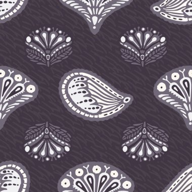 Çiçek etnik yaprak paisley tarzı dikişsiz desen. Halk sanatı hint boteh buta motif tekstil bırakır. Modern moda ev dekorasyonu. Stilize dokulu çiçek arka plan. Baskının her yerinde moda. Vektör ve saat