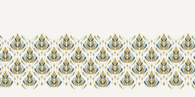 Dikişsiz vektör kenarlığı deseni. El çizilmiş yaprak çiçek maskesi. Baskının her yerinde süs barok. Retro art deco afiş döşeme