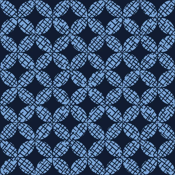 Indigo Blauwe Hand Getrokken Mozaïek Naadloze Patroon Herhalende Abstracte Cirkel — Stockvector