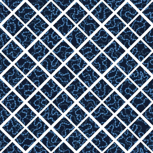 Индиго Синий Ручной Рисунок Мозаики Бесшовный Узор Повторяю Абстрактную Квадратную — стоковый вектор