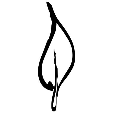 Şirin tek renkli fırça kalem yaprağı çizimi. Çocuksu bir el, yemyeşil bir yaprak parçası.. 