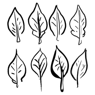 Şirin tek renkli fırça kalem yaprağı çizimi. Çocuksu el çizimi tırnak parçası. 