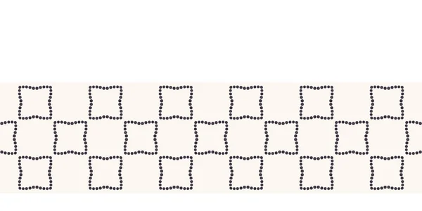 ボーダーパターン手描きの正方形のドットグリッドの背景。幾何学的なモノクロストライプ。ジオリボンエッジトリム — ストック写真