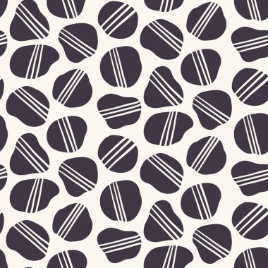 Geometrik çizgili çakıl dikişsiz desen. El çizilmiş organik düzensiz kayalar arka plan attı. Hipster siyah beyaz moda baskı her yerinde. Ev dekor kırtasiye illüstrasyon zemin. Vektör ve saat