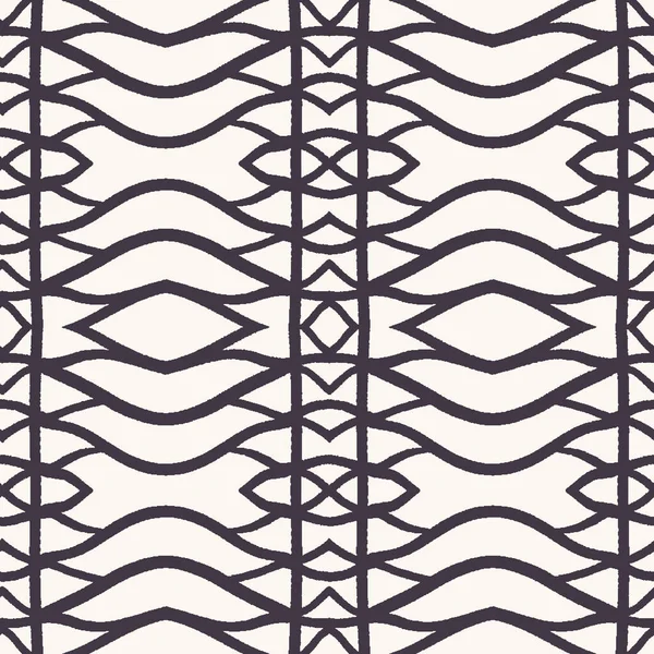 シームレスなベクトルパターン。手描き織りトレリスグリッド。幾何学的な黒と白の線の背景。抽象的なヒップスタースウォッチ — ストックベクタ