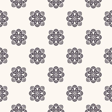 Dikişsiz desen el çizilmiş süs motifi arka plan. Geometrik çiçek stilize allover baskı. Vektör çizgi sanat swatch