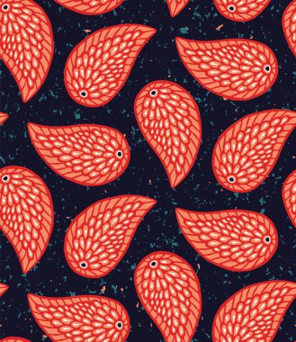 Kusursuz desenli çiçek yapraklı şal desenli İran motifi. Arabesk boteh foulard tekstili. Klasik damaske ev dekoru. Geleneksel ogee motifi. Boho 'lu Hintli etnik gruplar her yere dağıldı. Vektör örneği