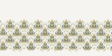 Dikişsiz vektör kenarlığı deseni. El çizilmiş yaprak çiçek maskesi. Baskının her yerinde süs barok. Retro art deco afiş döşeme