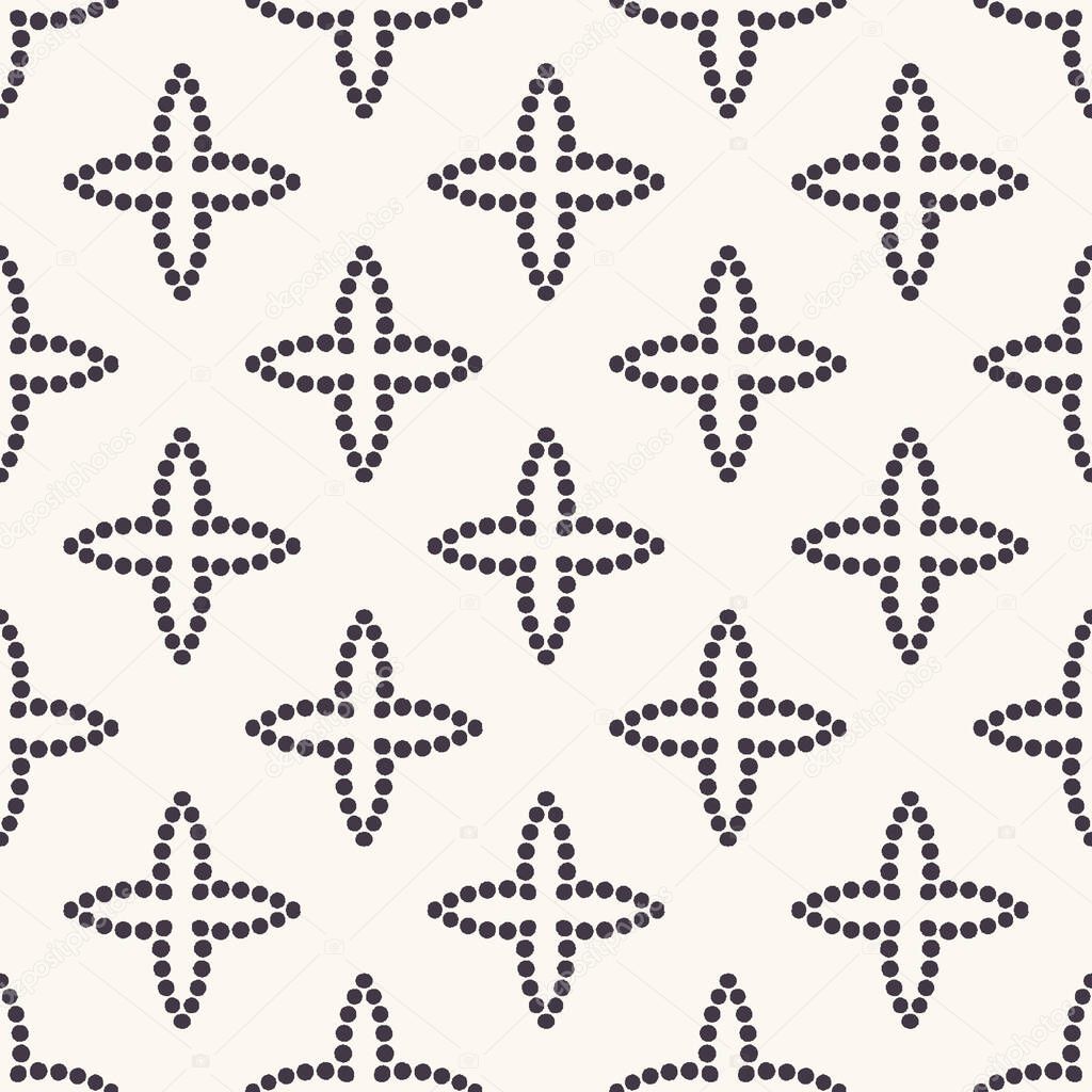 Seamless pattern hand drawn petal star trellis grid background. Geometric monochrome allover print. Vector geo swatch