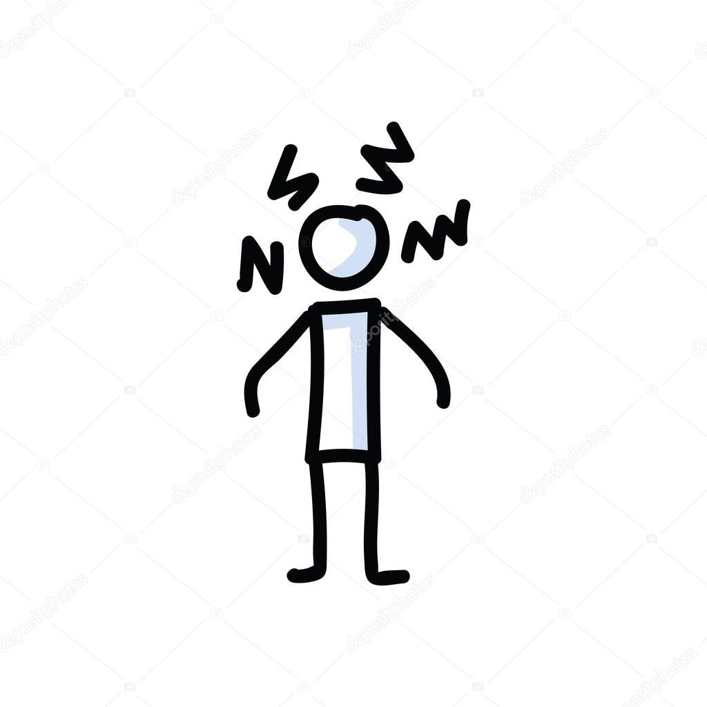 Angry stick figure vector illustration. Hand drawn bad mood stickman. Bullet journal rage clipart. 