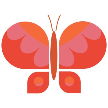 Klasik turuncu geometrik kelebek çizimi. 60 'ların düz renginde el yapımı bahçe böceği. Retro böcek yaban hayatı Clipart. 