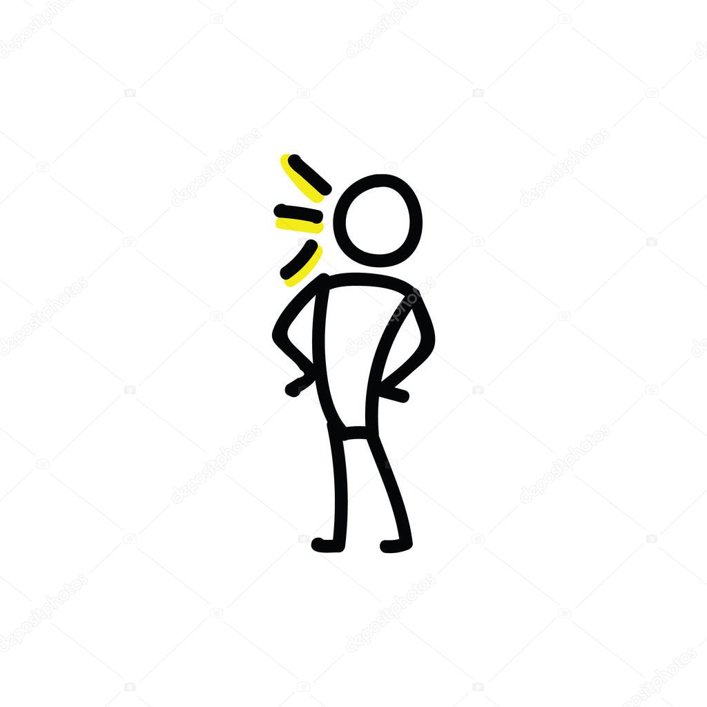 Self confidence stickman vector illustration. Puffed chest stick figure concept clipart. Ux design success pictogram. 