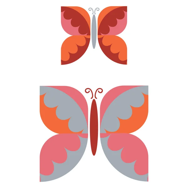 Dos Ilustración Vectorial Mariposa Geométrica Retro Insecto Jardín Dibujado Mano — Vector de stock