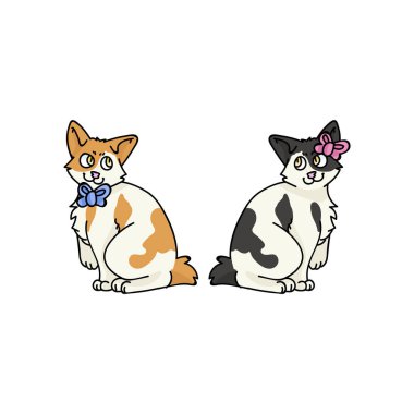 Tatlı çizgi film Japon kısa kuyruklu oğlan ve dişi kedi yavrusu vektör klibi. Kedi sevenler için soylu kedi yavrusu. Oklu evcil hayvan salonu için safkan yavru kedi cinsiyeti. Kedi illüstrasyonu EPS 10.