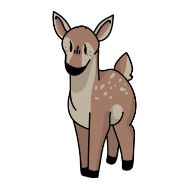 Tatlı orman ceylanı geyik vektör çizimi. Boynuzlu geyik. Çocuksu bir el çizimi. Oyun hayvanları için, boho çocuklar için moda, moda karalama ormanlık grafik tasarımı. 