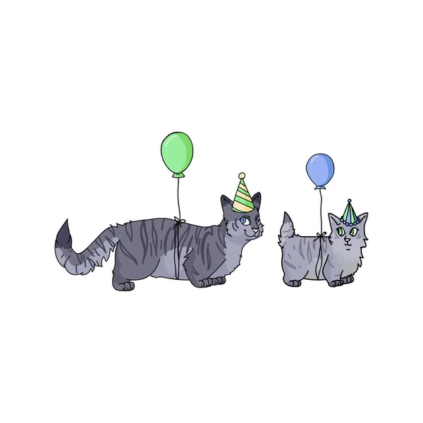 Симпатичный мультик про манчкина кота и котенка с векторным клипартом в шляпе. Родословная порода кошек для любителей кошек. Чистокровный серый праздничный котёнок для талисмана иллюстраций зоосалона. Изолированный домашний кот. EPS 10 . — стоковый вектор