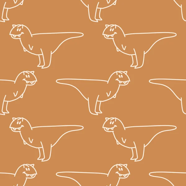 Fundo sem costura simples dinossauro Carnotaurus gênero padrão de bebê neutro. Whimsical mínimo terrestre 2 tom de cor. Crianças berçário papel de parede ou boho desenhos animados moda animal por toda a impressão . — Vetor de Stock