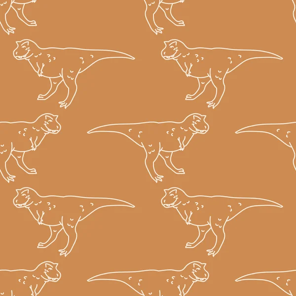 Seamless background Carnotaurus dinosaur gender neutral baby pattern. Simple whimsical earthy 2 tone color. Kids nursery wallpaper or boho cartoon animal fashion all over print. — Stock Vector