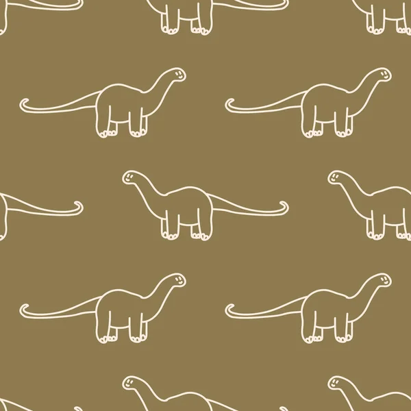 Seamless background simple Apatosaurus dinosaur gender neutral baby pattern. Whimsical minimal earthy 2 tone color. Kids nursery wallpaper or boho cartoon animal fashion all over print. — Stock Vector