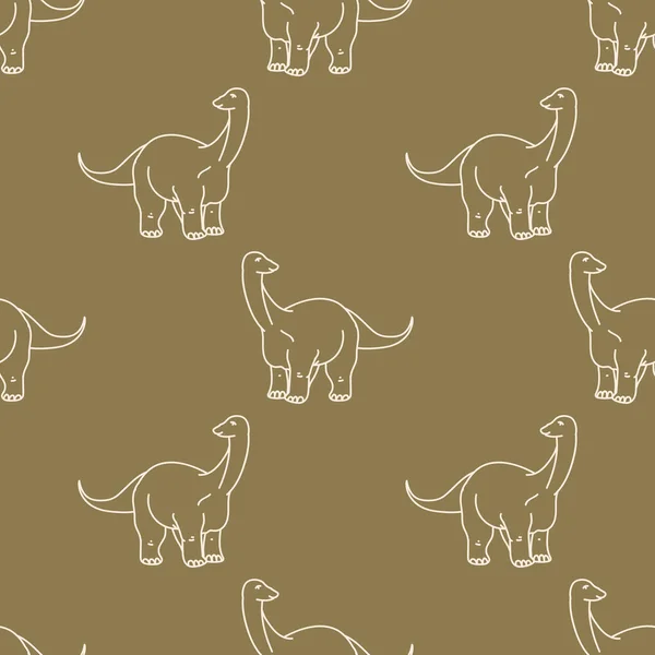 Seamless background Whimsical Apatosaurus dinosaur gender neutral baby pattern. Simple minimal earthy 2 tone color. Kids nursery wallpaper or boho cartoon animal fashion all over print. — Stock Vector