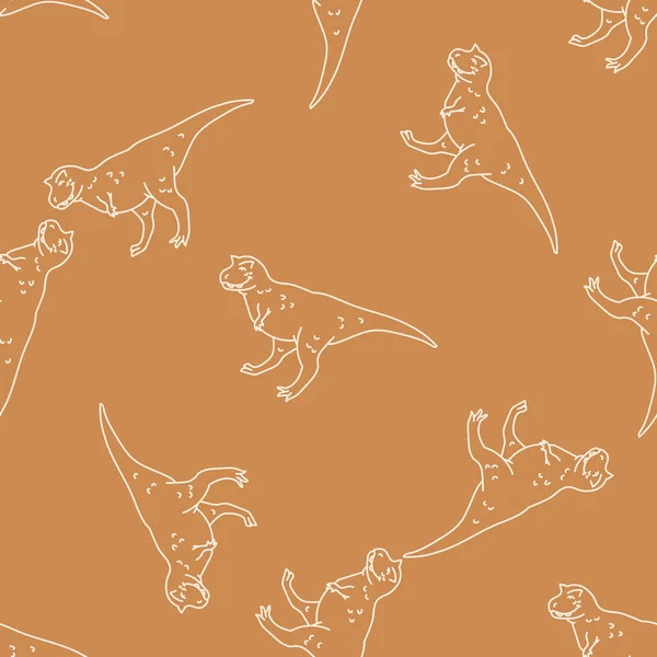 Seamless background Carnotaurus dinosaur gender neutral pattern. Simple whimsical minimal earthy 2 tone color. Kids nursery wallpaper or boho cartoon animal fashion all over print. — Stock Vector