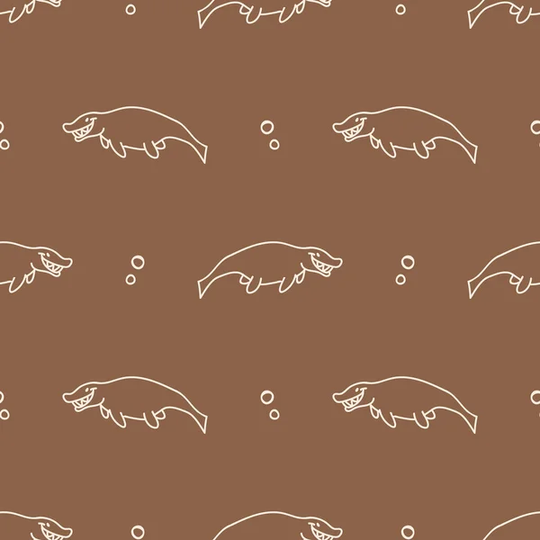 Fondo sin costuras acuático Mosasaurus dinosaurio género neutral bebé patrón. Simple caprichoso mínimo terroso de 2 tonos de color. Niños vivero fondo de pantalla o dibujos animados boho moda animal por todas partes imprimir . — Archivo Imágenes Vectoriales