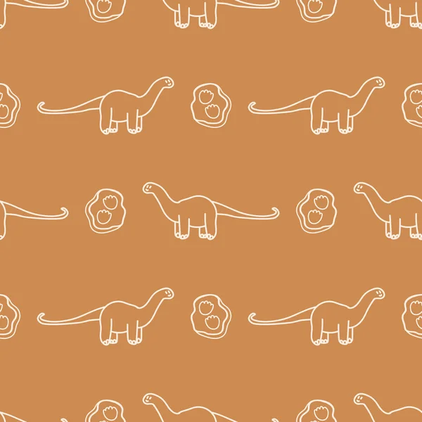 Fondo sin fisuras Dinosaurio Apatosaurus con patrón fósil neutro de género. Caprichoso mínimo terroso de 2 tonos de color. Niños vivero fondo de pantalla o dibujos animados boho moda animal por todas partes imprimir . — Archivo Imágenes Vectoriales