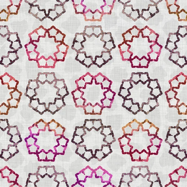 Sömlös geometrisk akvarellväv struktur. Handritad grunge damast på linnetyg textil bakgrund. Tvättad ombre färg färg effekt stil. Klädd handmålad konstnärlig fläck. Boho heminredning — Stockfoto