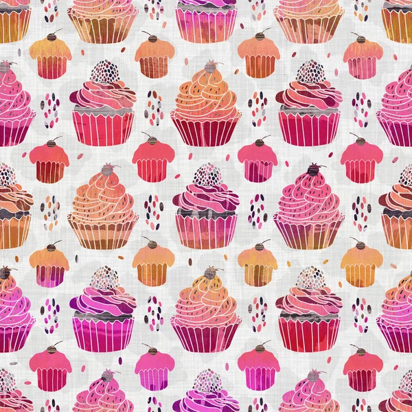 Zökkenőmentes nyomtatott cupcake szőtt textúra. Kézzel húzott grunge damaszt vászonszövet textil háttéren. Mosott ombre festék szín hatás stílus. Zaklatott kéz festett művészi mintákat. Boho lakberendezés — Stock Fotó