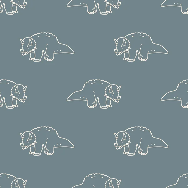 Seamless background simple Triceratops dinosaur gender neutral baby pattern. Whimsical minimal earthy 2 tone color. Kids nursery wallpaper or boho cartoon animal fashion all over print. — Stock Vector