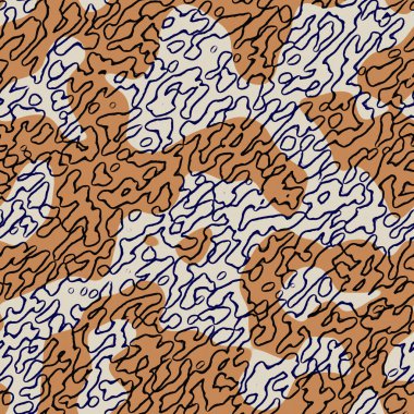 Kusursuz çivit boyanmış bandana dokusu. Mavi turuncu leke, pamuk efekti arka planında. Tekrar ediyorum, Endonezya Batik kamuflajı direnç kalıbı. Boya lekesi tekstilin her yerine sıçramış. Boho kumaş izi