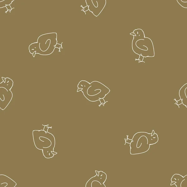 Seamless background chick livestock gender neutral baby pattern. Simple whimsical minimal earthy 2 tone color. Kids nursery wallpaper or boho cartoon animal fashion all over print. — Stock Vector